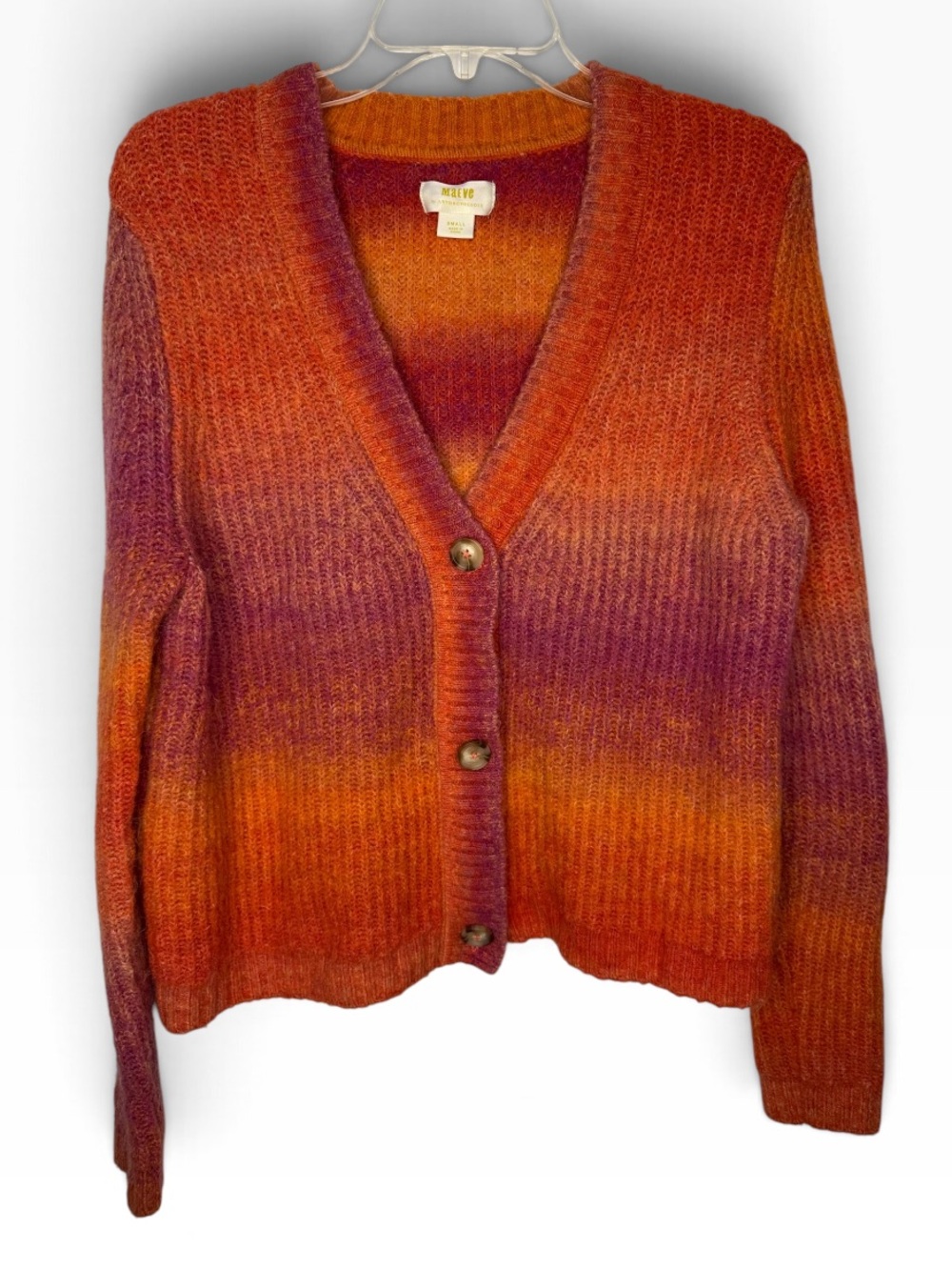 Maeve Hallie Space-Dyed Cardigan Orange Purple Ombre V-Neck Button - Small